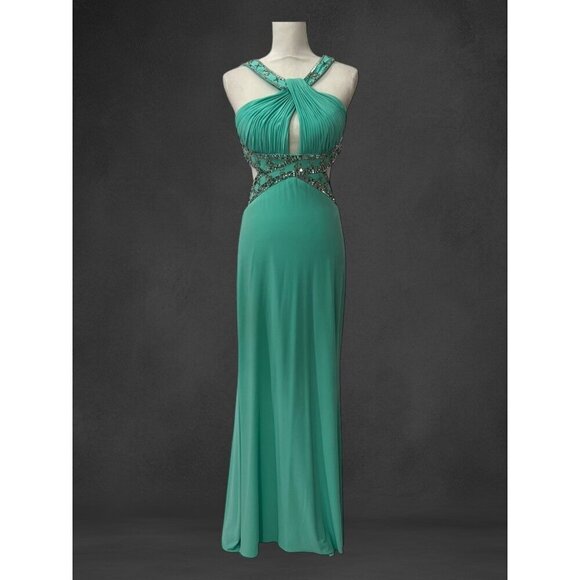 Betsy & Adam Teal Open Back Evening Gown Prom Dress Keyhole Neckline Size 6 - Picture 1 of 8